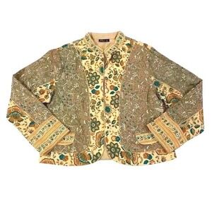 Anthropologie Phool Jacket Womens Small Blazer Floral Print Beaded Collar